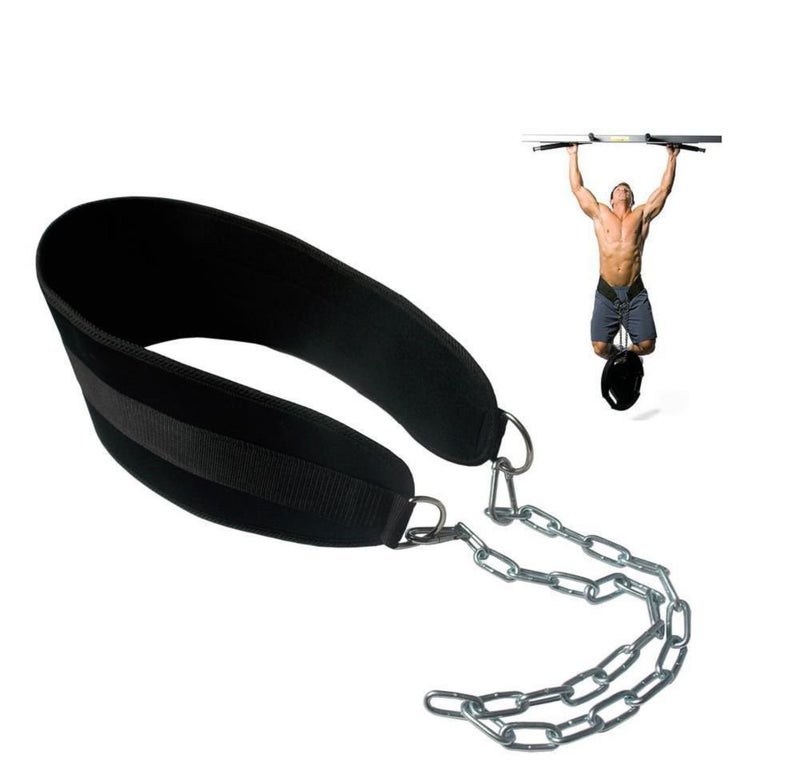 HemeraPhit Pull-up Belt Weighted Dip Belt with Chain Double D-ring Weightlifting Back Support Strap Home Gym Equipment Waist Belt (Double D-ring) - Image 1